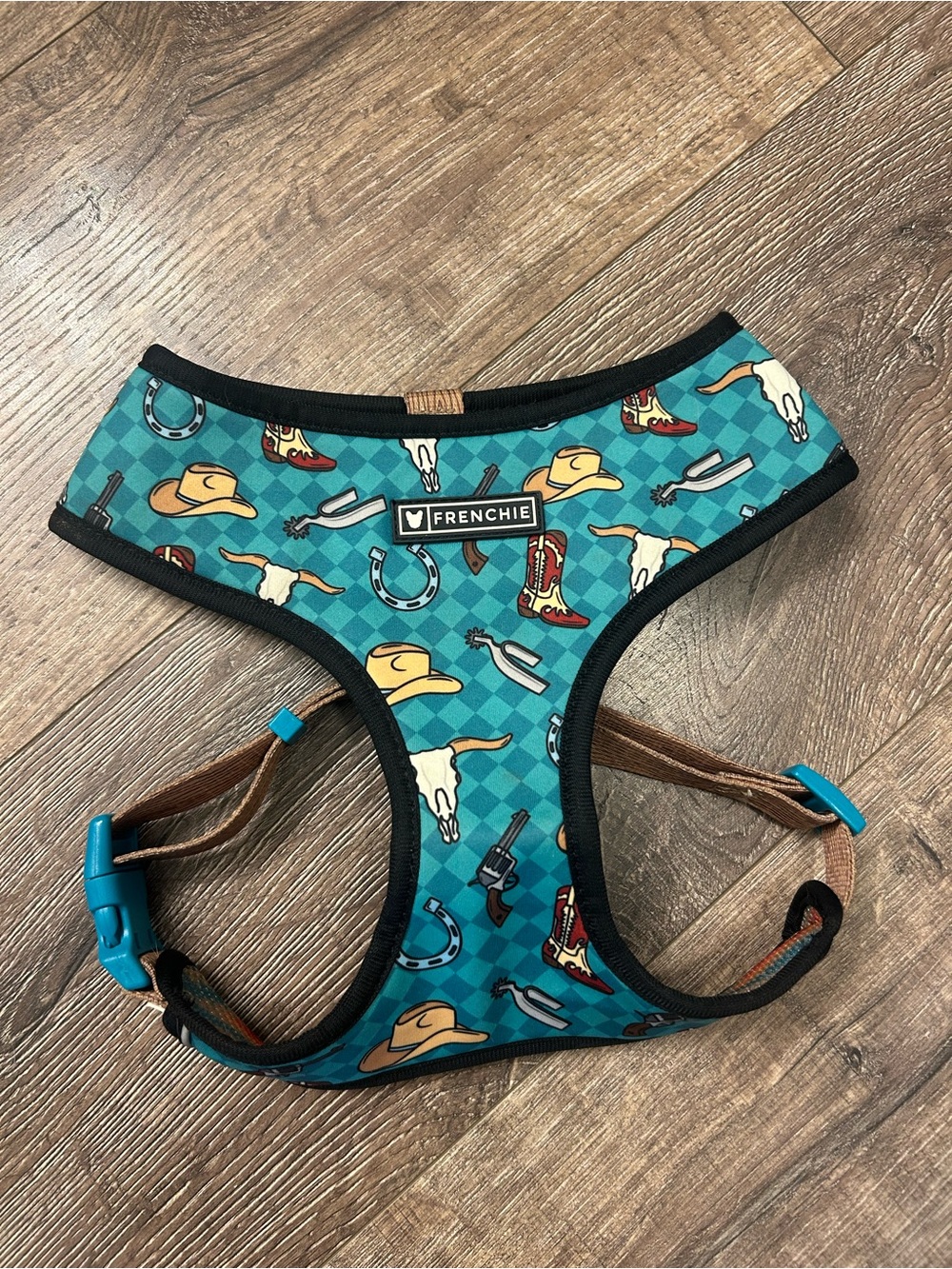 Frenchie Teal Western Print Dog Harness